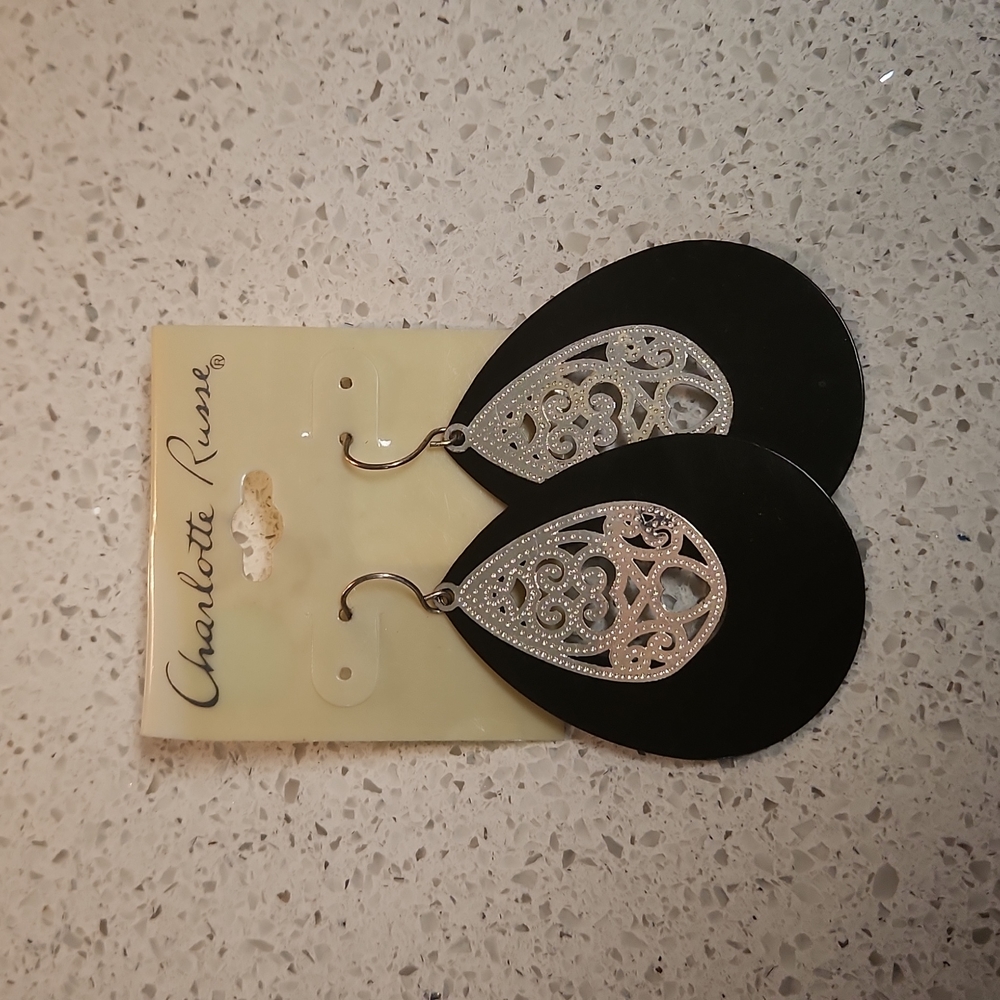 Charlotte Russe Black and Silver Dangly Earrings